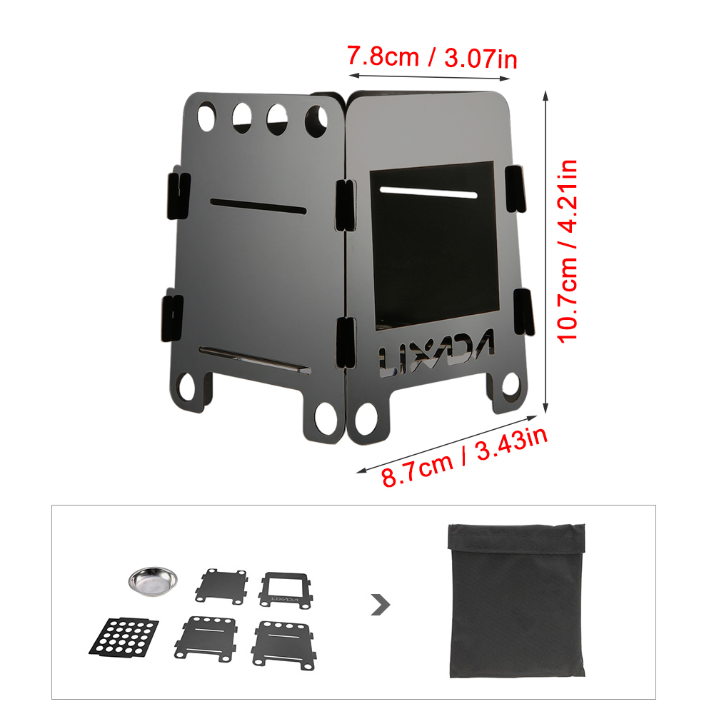 Lixada Folding Wood Stove Alcohol Stove Portable Outdoor Picnic Cook BBQ Burners Titanium Camping Stove Stainless Steel with Bag
