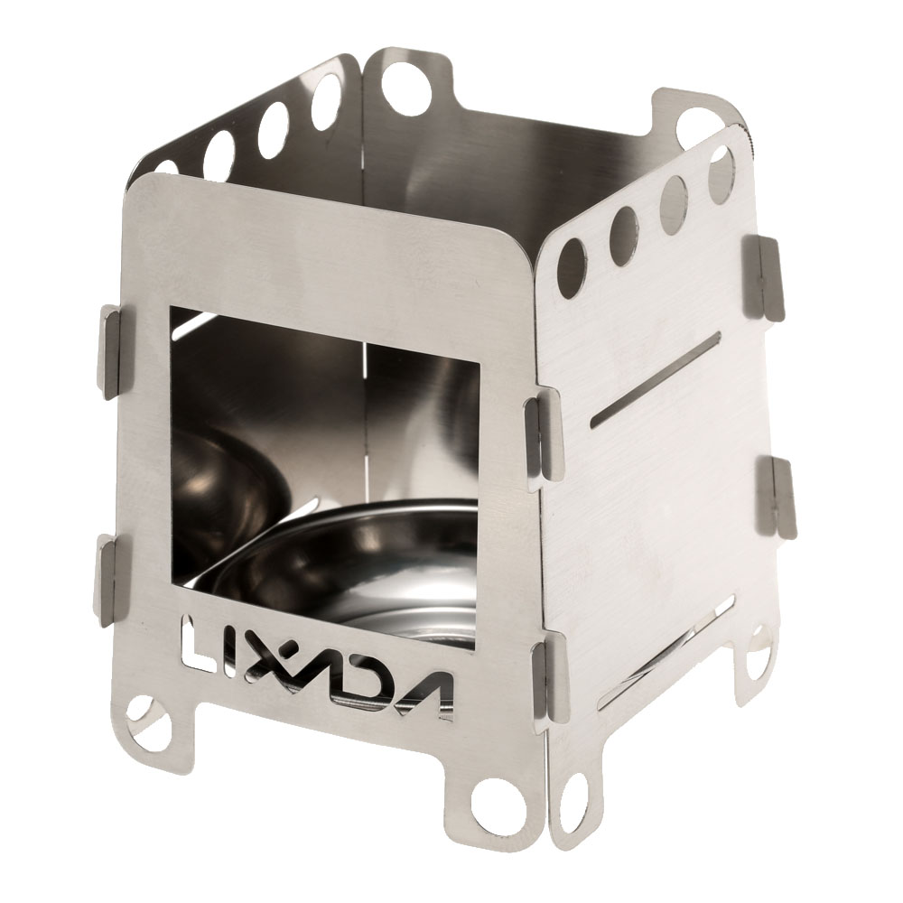 Lixada Folding Wood Stove Alcohol Stove Portable Outdoor Picnic Cook BBQ Burners Titanium Camping Stove Stainless Steel with Bag