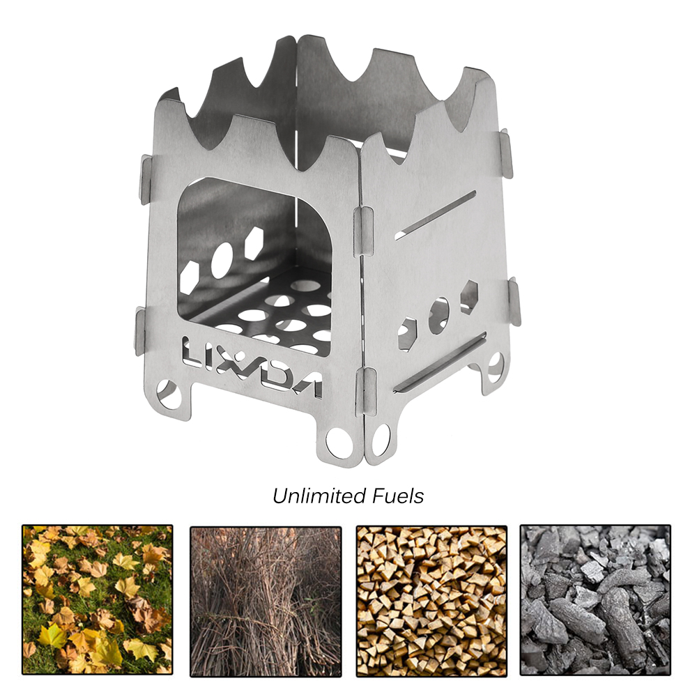 Lixada Folding Wood Stove Alcohol Stove Portable Outdoor Picnic Cook BBQ Burners Titanium Camping Stove Stainless Steel with Bag