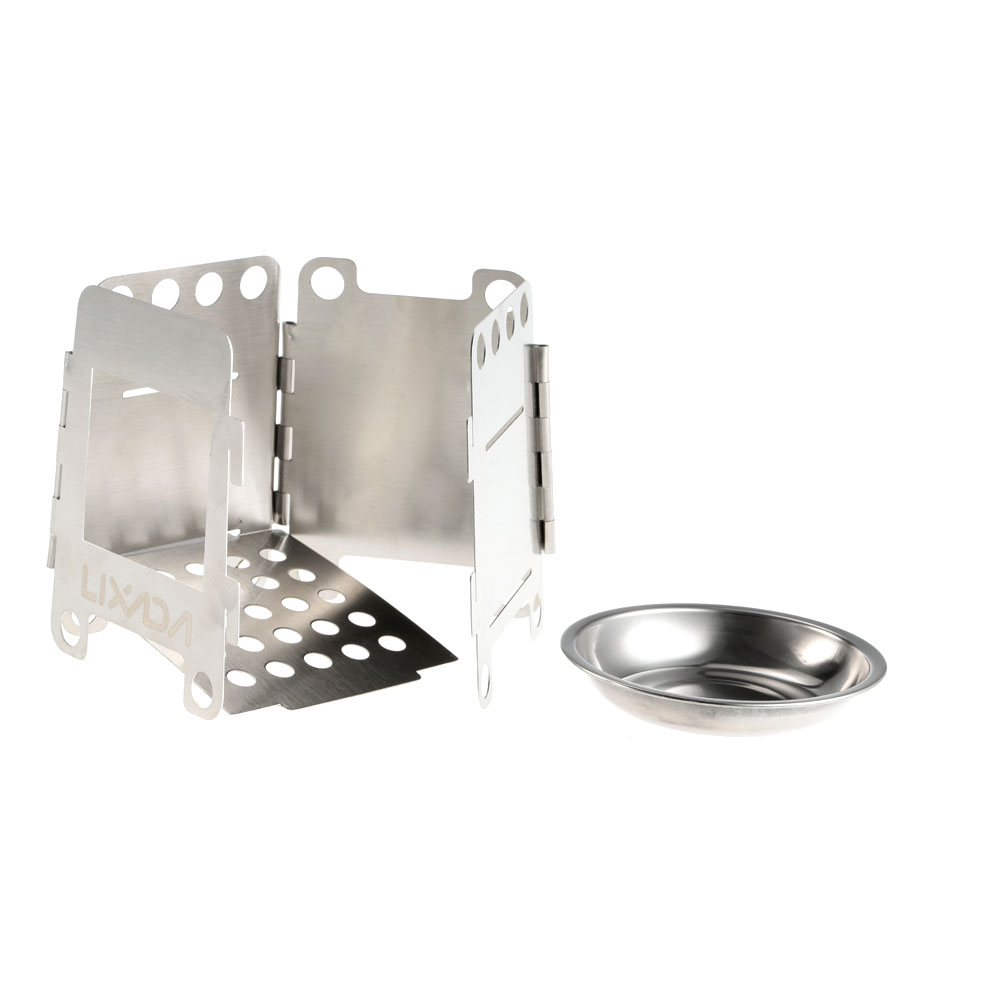Lixada Folding Wood Stove Alcohol Stove Portable Outdoor Picnic Cook BBQ Burners Titanium Camping Stove Stainless Steel with Bag