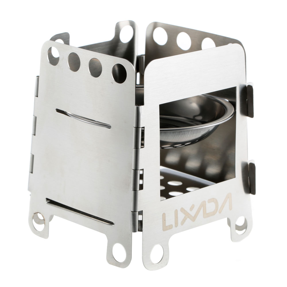 Lixada Folding Wood Stove Alcohol Stove Portable Outdoor Picnic Cook BBQ Burners Titanium Camping Stove Stainless Steel with Bag