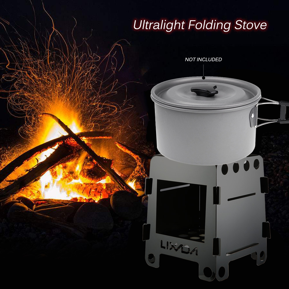 Lixada Folding Wood Stove Alcohol Stove Portable Outdoor Picnic Cook BBQ Burners Titanium Camping Stove Stainless Steel with Bag