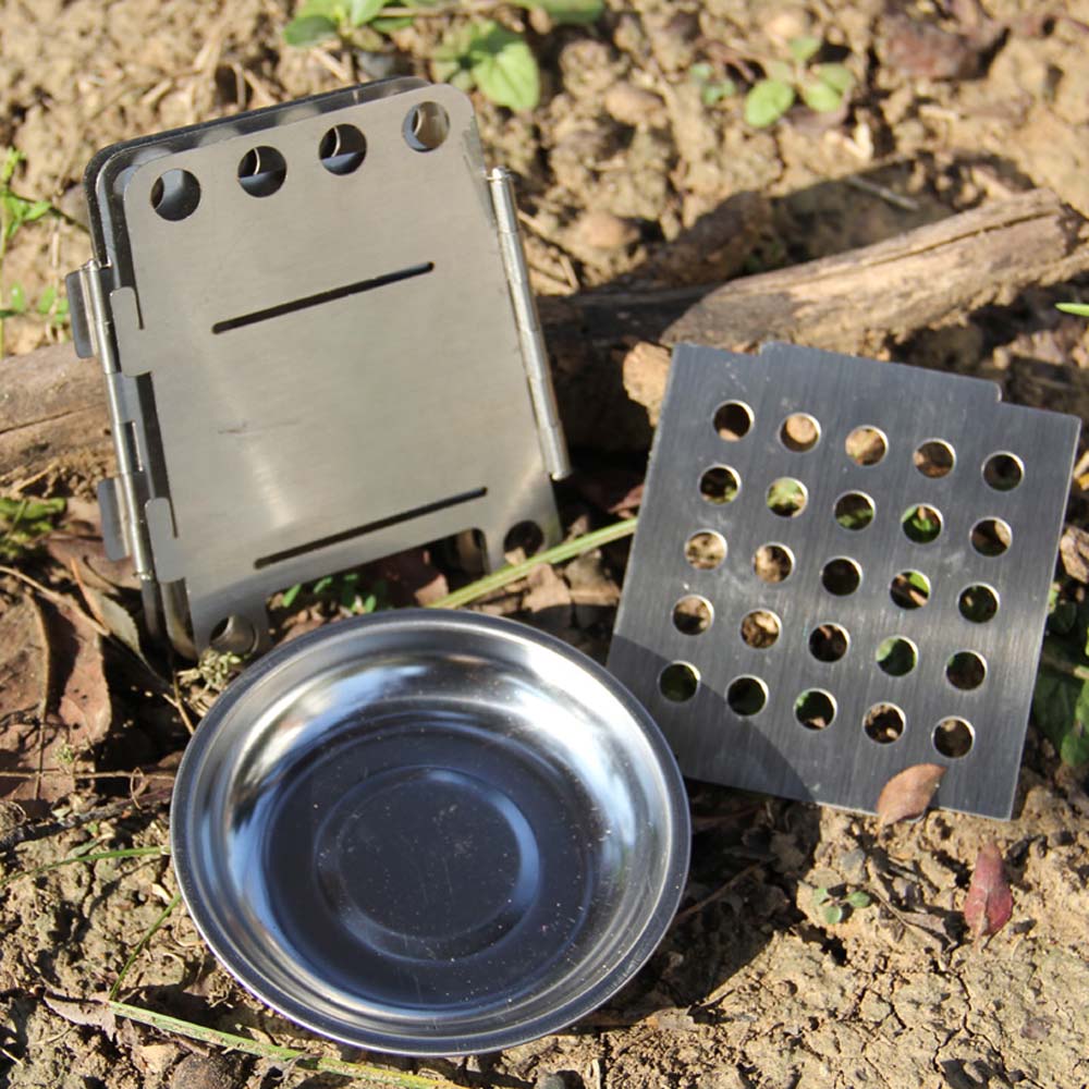 Lixada Folding Wood Stove Alcohol Stove Portable Outdoor Picnic Cook BBQ Burners Titanium Camping Stove Stainless Steel with Bag