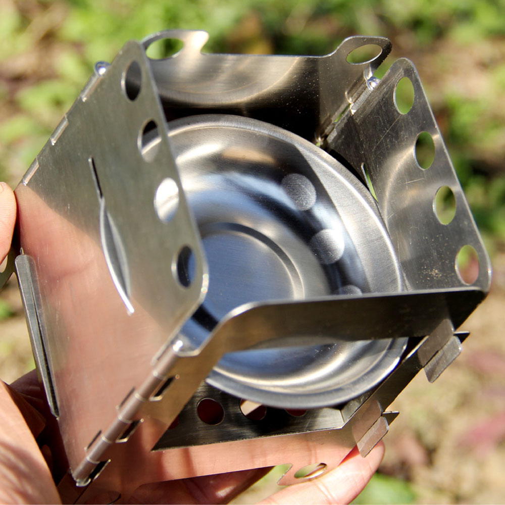 Lixada Folding Wood Stove Alcohol Stove Portable Outdoor Picnic Cook BBQ Burners Titanium Camping Stove Stainless Steel with Bag