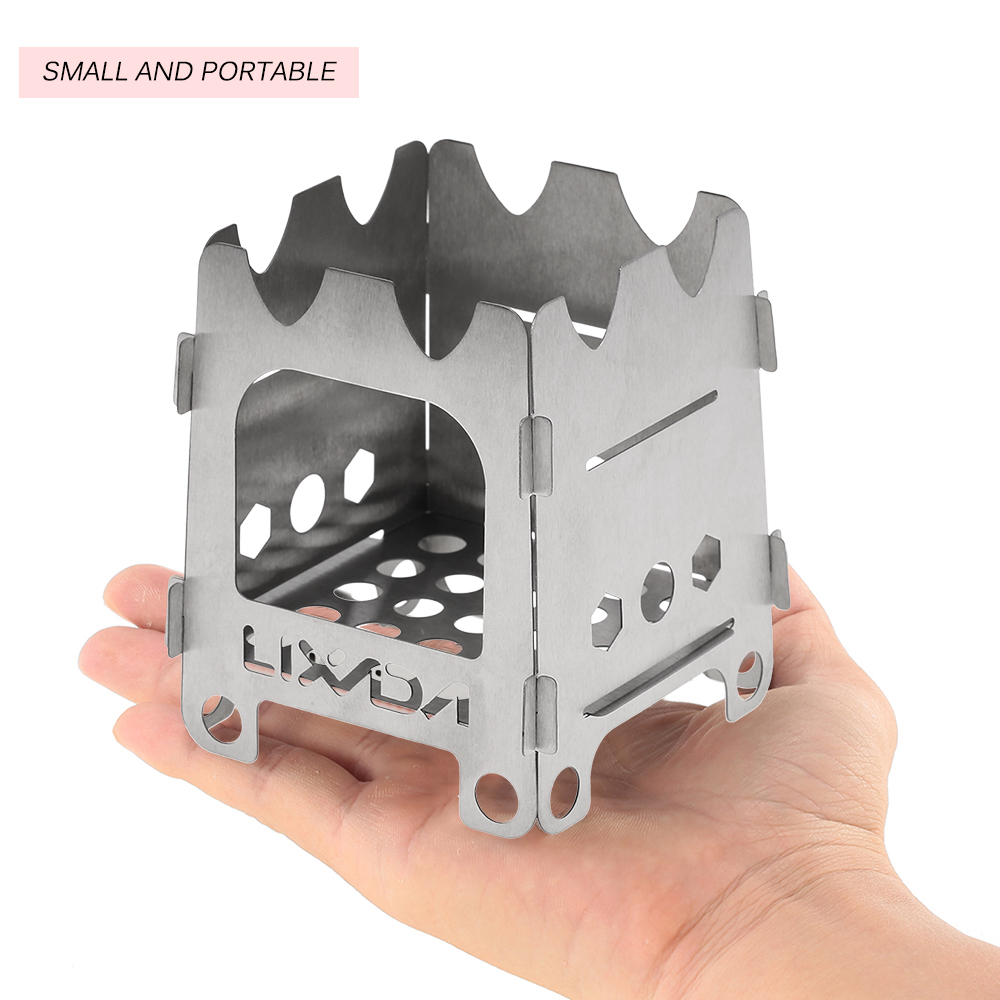 Lixada Folding Wood Stove Alcohol Stove Portable Outdoor Picnic Cook BBQ Burners Titanium Camping Stove Stainless Steel with Bag