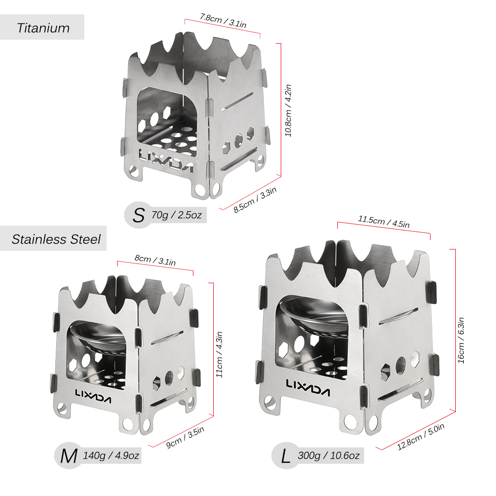 Lixada Folding Wood Stove Alcohol Stove Portable Outdoor Picnic Cook BBQ Burners Titanium Camping Stove Stainless Steel with Bag