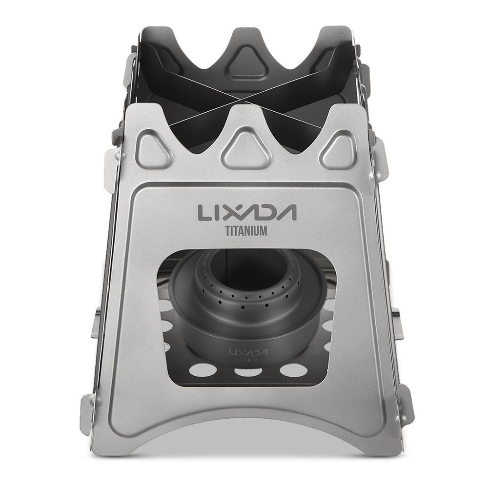 Lixada Compact Folding Titanium Wood Stove with Mini Alcohol Stove Camping Stove for Outdoor Camping Cooking Picnic Hiking