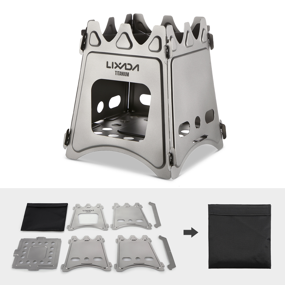 Lixada Compact Folding Titanium Wood Stove with Mini Alcohol Stove Camping Stove for Outdoor Camping Cooking Picnic Hiking
