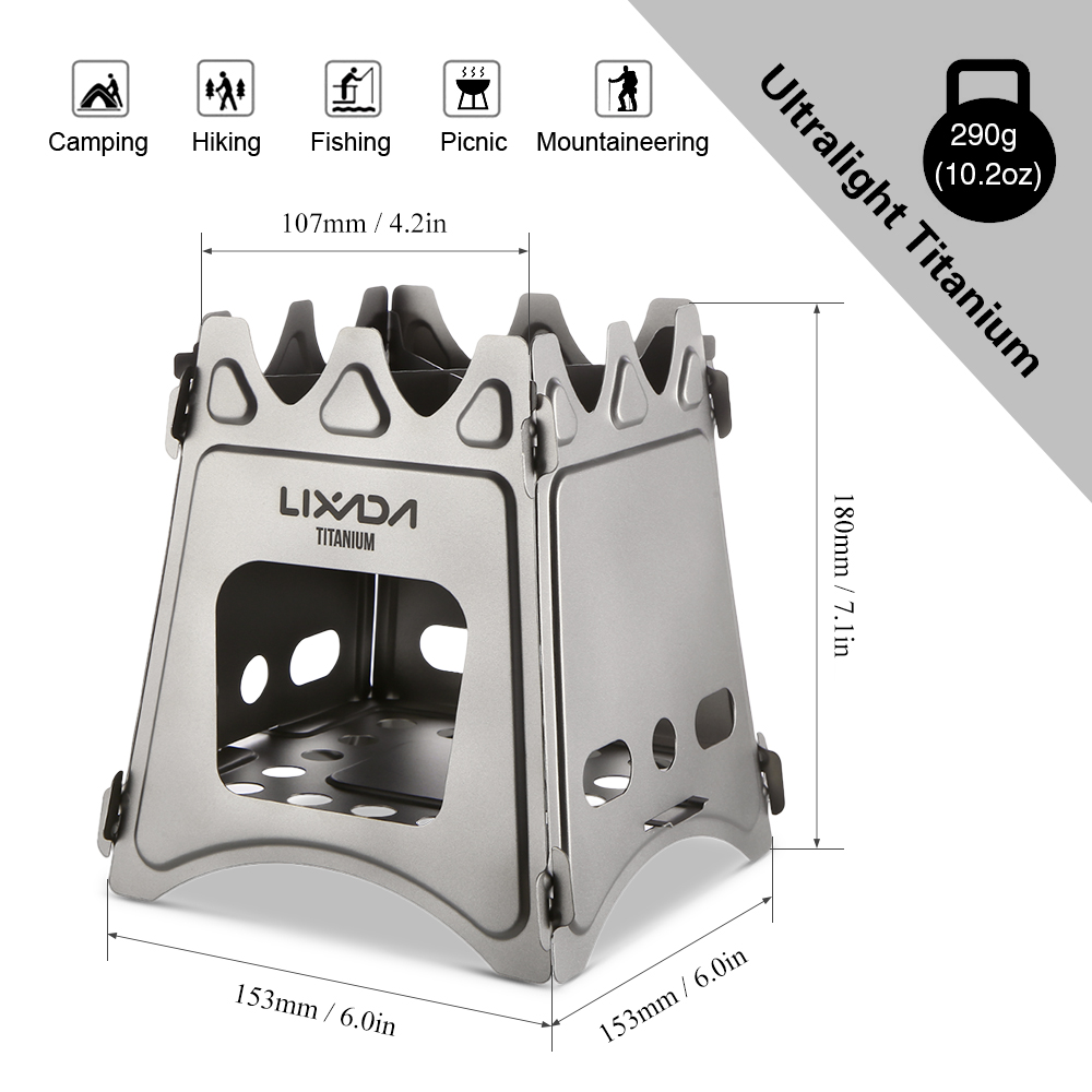 Lixada Compact Folding Titanium Wood Stove with Mini Alcohol Stove Camping Stove for Outdoor Camping Cooking Picnic Hiking