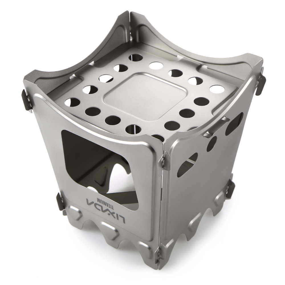 Lixada Compact Folding Titanium Wood Stove with Mini Alcohol Stove Camping Stove for Outdoor Camping Cooking Picnic Hiking