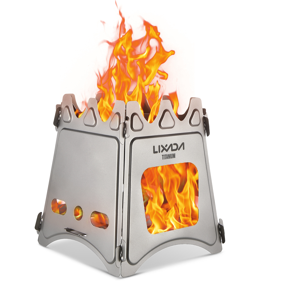 Lixada Compact Folding Titanium Wood Stove with Mini Alcohol Stove Camping Stove for Outdoor Camping Cooking Picnic Hiking