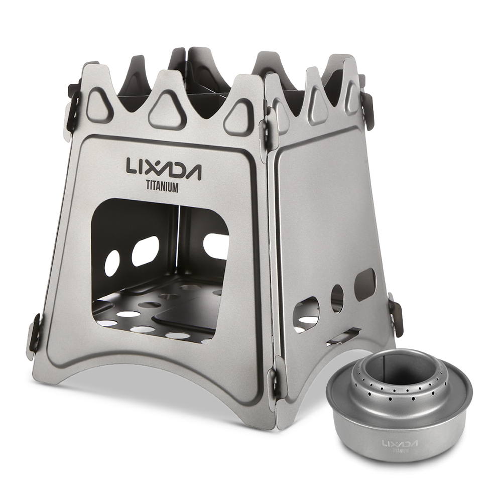 Lixada Compact Folding Titanium Wood Stove with Mini Alcohol Stove Camping Stove for Outdoor Camping Cooking Picnic Hiking