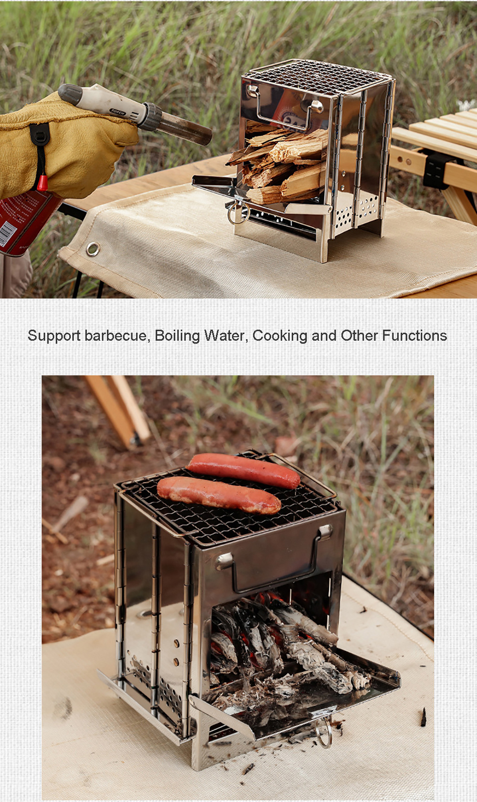 Camping Stove Stainless Steel Fire Wood Stoves Portable Outdoor Burning Tools for Survival Trekking Cooking Supplies