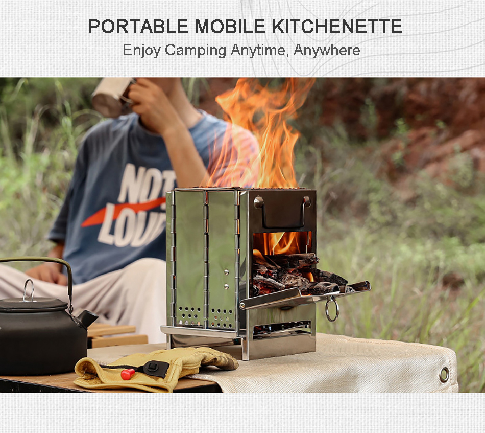 Camping Stove Stainless Steel Fire Wood Stoves Portable Outdoor Burning Tools for Survival Trekking Cooking Supplies