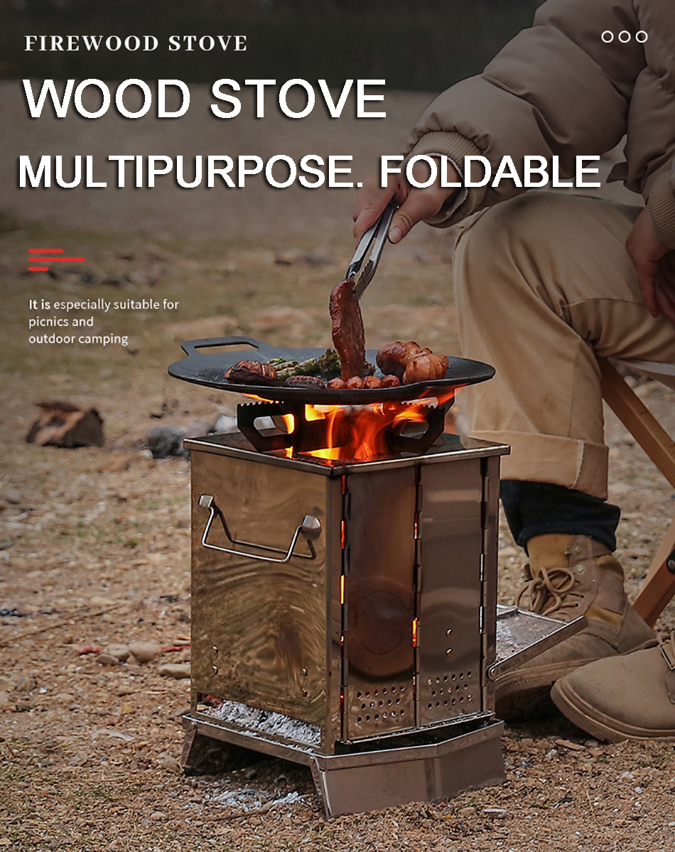 Camping Stove Stainless Steel Fire Wood Stoves Portable Outdoor Burning Tools for Survival Trekking Cooking Supplies