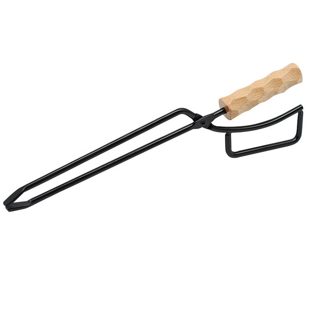 Barbecue Charcoal Clip Iron Wood Handle Anti-Scalding with Leather Cover Outdoor Camping BBQ Bonfire Stove Fireplace Fire Tongs Barbecue Charcoal Clip Iron Wood Handle Anti-Scalding with Leather Cover Outdoor Camping BBQ Bonfire Stove Fireplace Fire Tongs