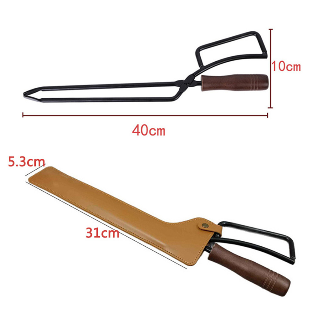 Barbecue Charcoal Clip Iron Wood Handle Anti-Scalding with Leather Cover Outdoor Camping BBQ Bonfire Stove Fireplace Fire Tongs Barbecue Charcoal Clip Iron Wood Handle Anti-Scalding with Leather Cover Outdoor Camping BBQ Bonfire Stove Fireplace Fire Tongs