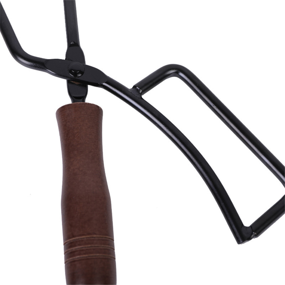 Barbecue Charcoal Clip Iron Wood Handle Anti-Scalding with Leather Cover Outdoor Camping BBQ Bonfire Stove Fireplace Fire Tongs Barbecue Charcoal Clip Iron Wood Handle Anti-Scalding with Leather Cover Outdoor Camping BBQ Bonfire Stove Fireplace Fire Tongs
