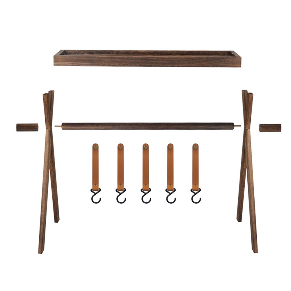 Camping Wood Rack Shelf Folding Solid Pine Multifunctional Triangle Ourdoor Home Lamps Cookware Tableware Hanger Holder Rack