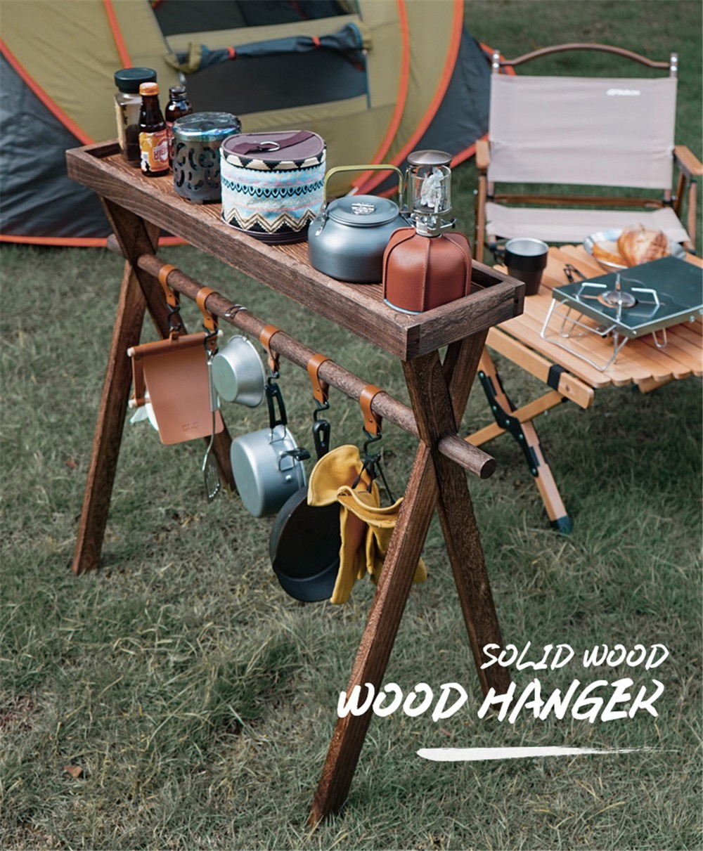 Camping Wood Rack Shelf Folding Solid Pine Multifunctional Triangle Ourdoor Home Lamps Cookware Tableware Hanger Holder Rack