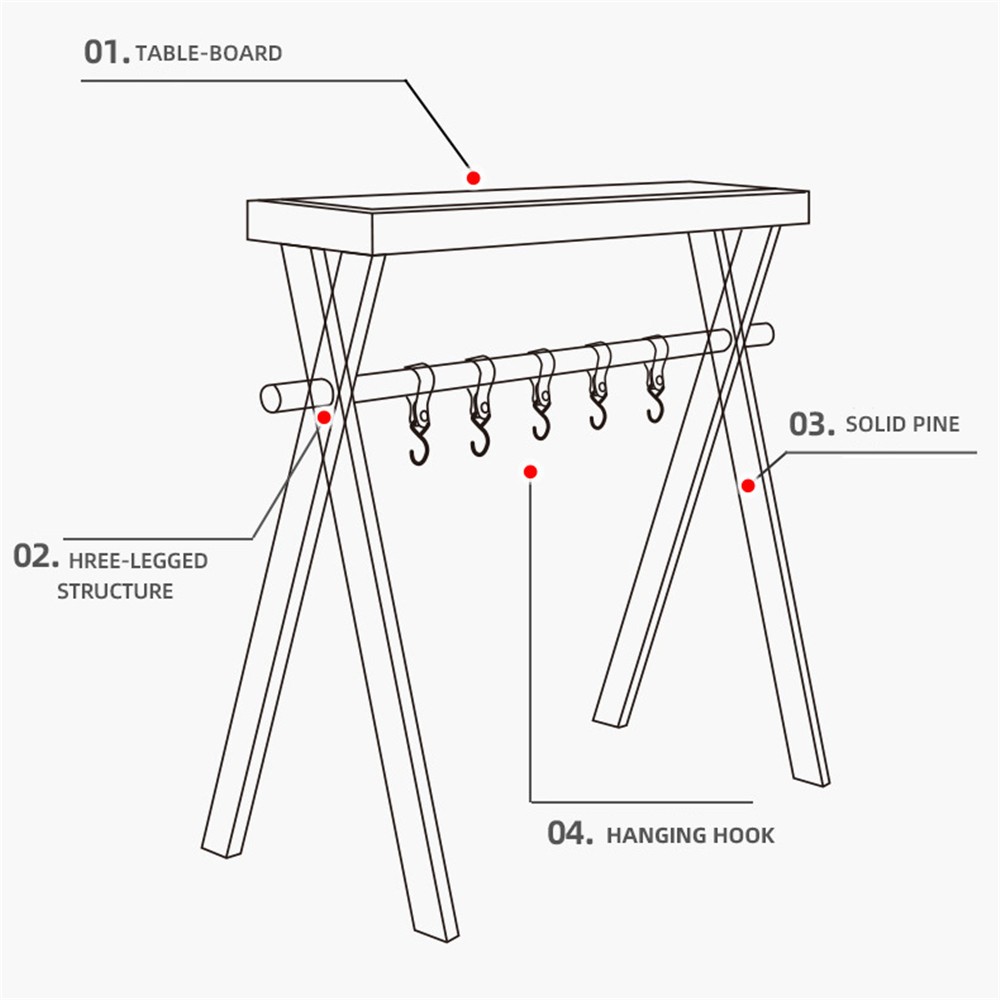 Camping Wood Rack Shelf Folding Solid Pine Multifunctional Triangle Ourdoor Home Lamps Cookware Tableware Hanger Holder Rack