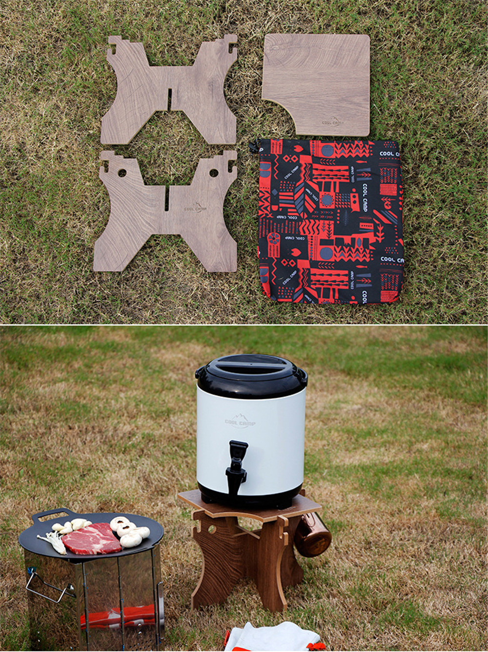 Outdoor Folding Bucket Shelf Multifunctional Wood High Load-Bearing Holes Camping Picnic Ice Bucket Rack Holder Mini Chair