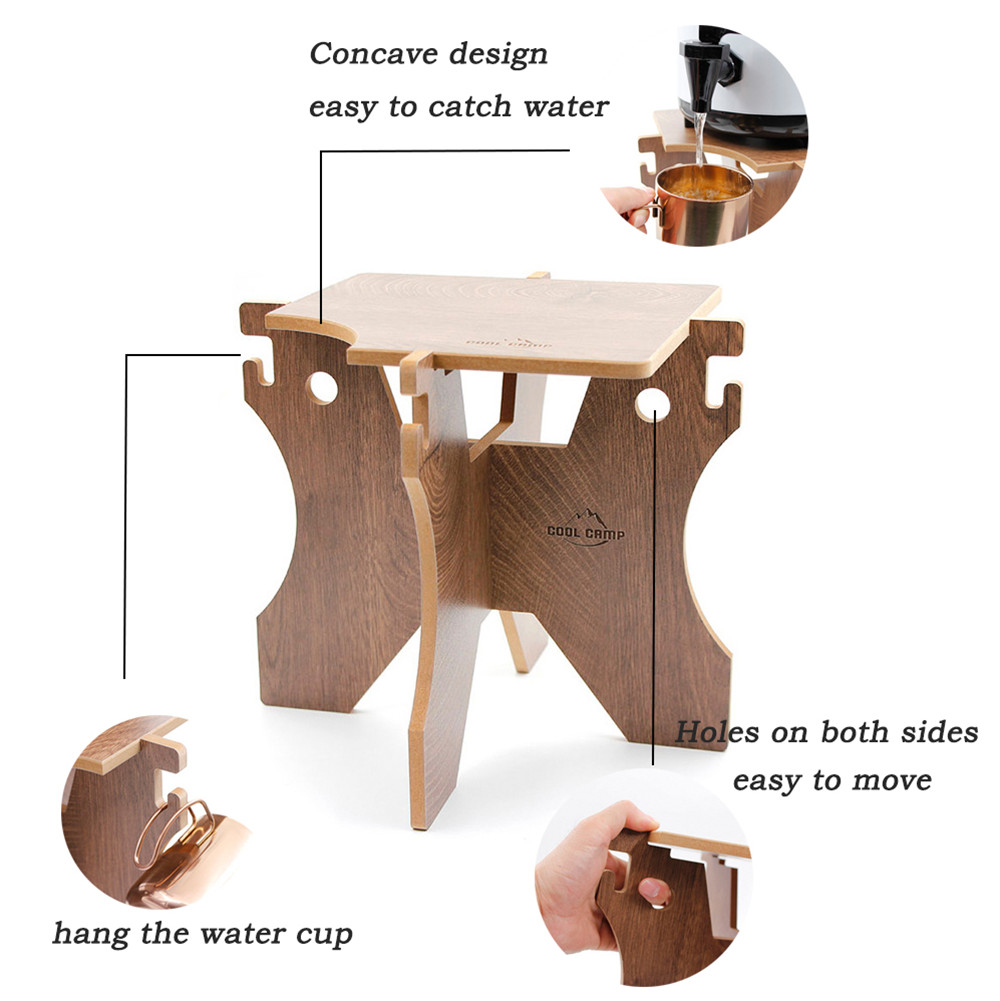 Outdoor Folding Bucket Shelf Multifunctional Wood High Load-Bearing Holes Camping Picnic Ice Bucket Rack Holder Mini Chair
