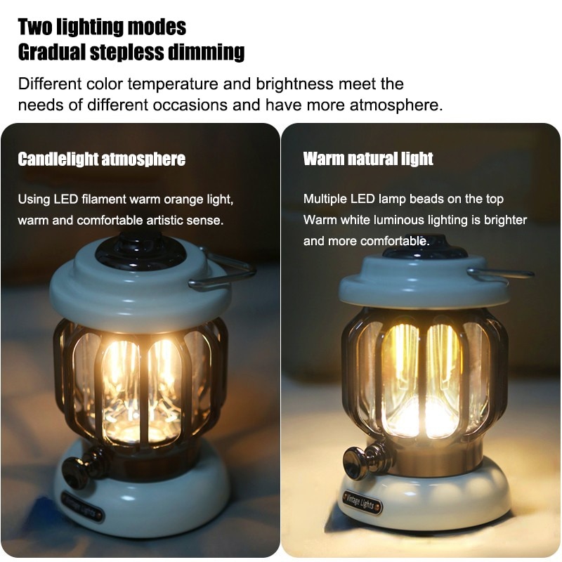 Retro Portable Garden Lantern 5000mAh Outdoor Kerosene Lamp 3 Lighting Modes Tent Camping Light for Hiking Climbing Yard