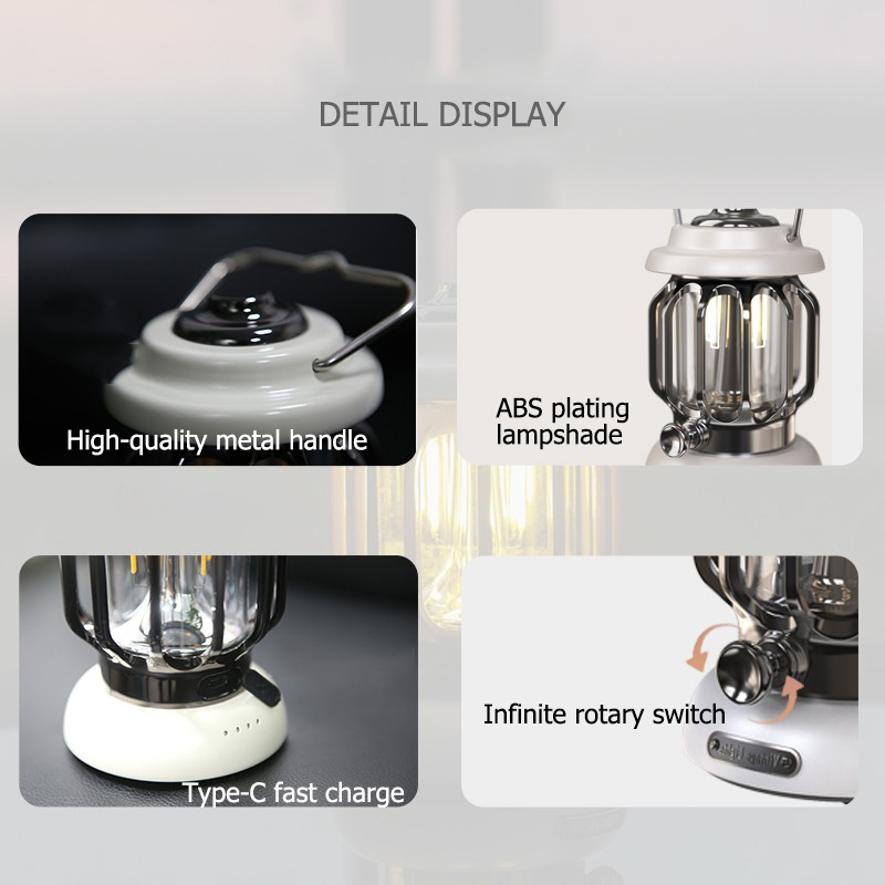 Retro Portable Garden Lantern 5000mAh Outdoor Kerosene Lamp 3 Lighting Modes Tent Camping Light for Hiking Climbing Yard