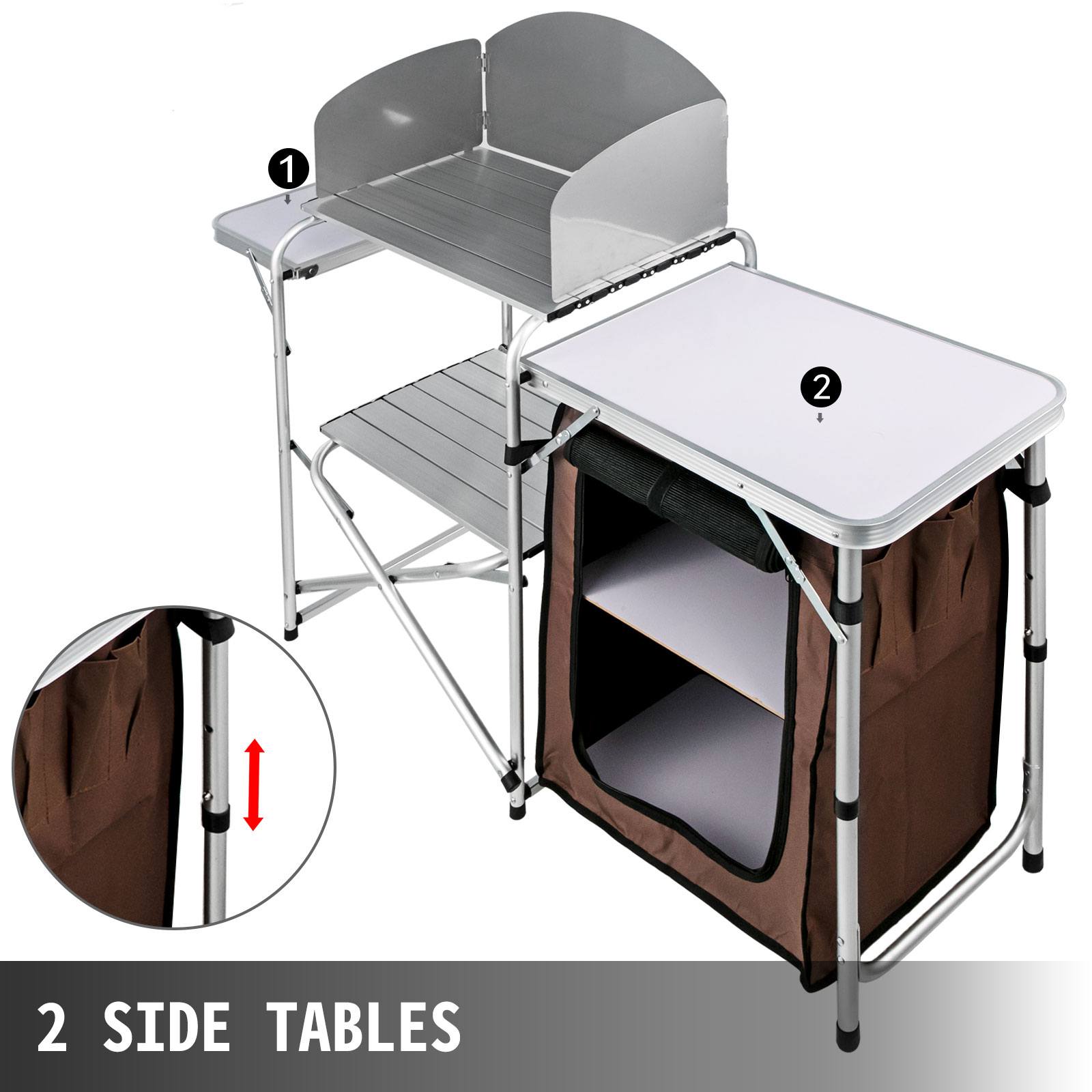 VEVOR Camping Outdoor Kitchen Table Cabinet Foldable Folding Cooking Storage Rack for BBQ Picnic X-Shaped Aluminum Alloy Bracket