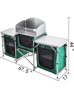 VEVOR Camping Outdoor Kitchen Table Cabinet Foldable Folding Cooking Storage Rack for BBQ Picnic X-Shaped Aluminum Alloy Bracket