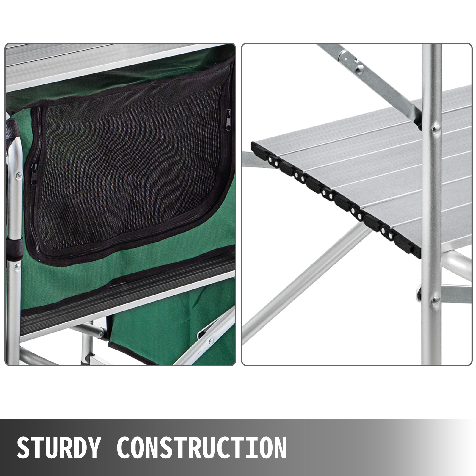 VEVOR Camping Outdoor Kitchen Table Cabinet Foldable Folding Cooking Storage Rack for BBQ Picnic X-Shaped Aluminum Alloy Bracket